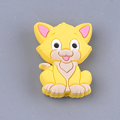 Желтый Пищевые экологически чистые силиконовые фокусные шарики, котенок, кошка, желтые, 29.5x22x8 мм, отверстие : 2 мм