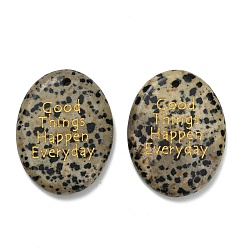 Далматинских Джаспер Природные яшмы далматин подвески, плоские овальные подвески с золотой надписью «Хорошие вещи случаются каждый день», 44.5~45x35x7 мм, отверстие : 2.5 мм