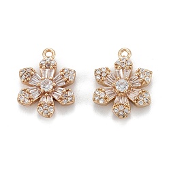 Прозрачный Латунные микропаве прозрачные подвески с фианитом, цветок, прозрачные, 17.5x13x3.5 мм, отверстие : 1.4 мм
