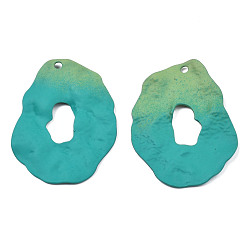 Dark Cyan Spray Painted Iron Pendants, Nuggets, Dark Cyan, 44x34x4mm, Hole: 1.5mm