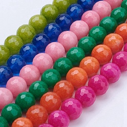 Mixed Color Natural Malaysia Jade Bead Strands, Dyed, Faceted, Round, Mixed Color, 8mm, Hole: 1mm, about 46pcs/strand, 14.5 inch(36.83cm)