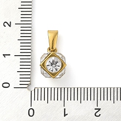 Golden 304 Stainless Steel Pendants, with Crystal Rhinestone, Cube Charm, Golden, 12x8x9mm, Hole: 6.3x2mm