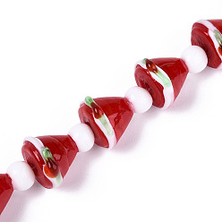 Hat Рождественская тема ручной работы бусины лэмпворк нити, со стеклом, Рождество шляпе, 17.5~19x14~16.5x13.5~14 мм, отверстие : 1~1.4 мм, около 10 шт / нитка, 7.48 дюйм (19 см)