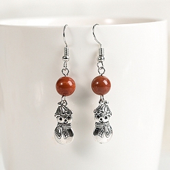 Красный Камень Серьги из натуральной красной яшмы, Рождественские украшения в виде снеговика из сплава для женщин, 50x8 мм