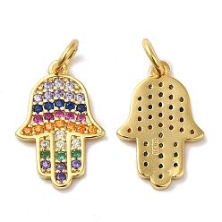 Настоящее золото 18K 925 стерлингового серебра микро проложить кубического циркония подвески, хамса рука/рука мириам очарование, с переходным кольцом и 925 штампом, реальный 18 k позолоченный, 15.5x10x1 мм, отверстие : 3 мм
