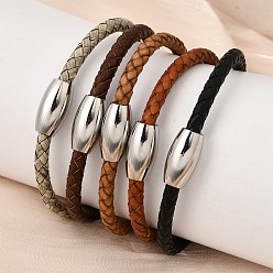 Нержавеющая Сталь Цвет Регулируемые браслеты из искусственного шнура для женщин и мужчин, с 304 из нержавеющей стали магнитной застежкой, цвет нержавеющей стали, 8.07~8.27 дюйм (20.5~21 см)