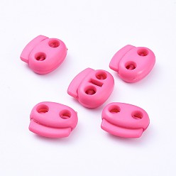 Hot Pink Plastic Spring Cord Locks, 2 Hole Drawstring Toggle Spring Clasp, Hot Pink, 17.5x19.5x7.5mm, Hole: 4.5mm