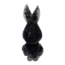 Golden Sheen Obsidian Resin Rabbit Display Decoration, with Natural Golden Obsidian Chips Inside for Home Office Desk Decoration, 45x50x95mm