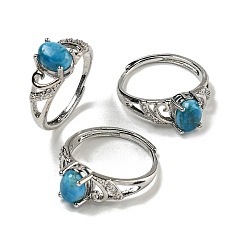 Апатит Овальный натуральный апатитрегулируемые кольца, латунное кольцо с прозрачным цирконием для женщин, долговечный, без свинца и без кадмия, платина, внутренний диаметр: 18 мм
