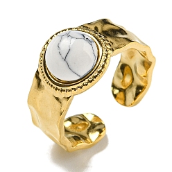 Настоящее золото 18K Ионное покрытие (ip) 304 открытые манжеты из нержавеющей стали, круглые широкие кольца с синтетической бирюзой для женщин и мужчин, реальный 18 k позолоченный, регулируемый