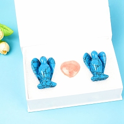 Синтетическая Бирюза Набор резных фигурок ангела и розового кварца из синтетической бирюзы и целебного сердца, Украшения из камня с энергией Рейки, 27x39 мм, 3 шт / комплект