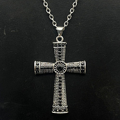 Черный Алмаз Ожерелья с подвеской-крестом из платинового сплава со стразами, черный алмаз