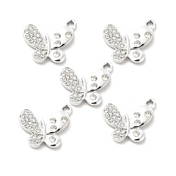 Crystal Alloy Rhinestone Pendants, Platinum Tone Butterfly Charms, Crystal, 16x19x3mm, Hole: 2mm
