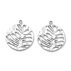 Нержавеющая Сталь Цвет Антикоррозийные 304 подвески из нержавеющей стали, лазерная резка, плоский круглый с подвеской в виде листьев, цвет нержавеющей стали, 20.5x17.5x1 мм, отверстие : 1.5 мм