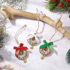 (52) Непрозрачная лаванда 3 шт. рождественские подвесные украшения-банты из дерева и полиэстера, с подвесками из сплава и железными колокольчиками, разноцветные, 163 мм