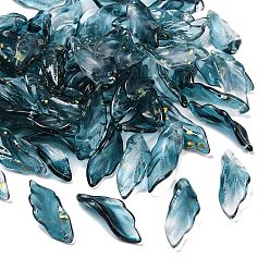 чирок Стеклянные подвески, лист, с золотой порошок, зелено-синие, 25x9.5x3 мм, отверстие : 1.4 мм, Около 952 шт / 1000 г