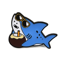 Shark Эмалированные значки с морскими животными, Черные металлические застежки для значков на лацкан для рюкзака или одежды, акула в солнцезащитных очках и с кокосом, 26x31.5 мм