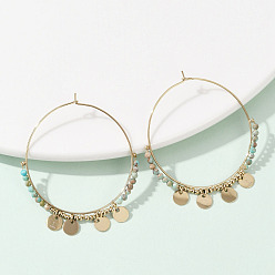 Натуральная Бирюза 304 серьги-люстры из нержавеющей стали натурального бирюзового цвета, ионное покрытие (ip), 52x43x2.5 мм, штифты : 0.8 мм