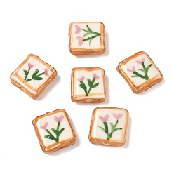 Бледно-фиолетовый Красный Фарфоровые бусины ручной работы, бусины ручной работы, квадратные с цветком, с эмалью, бледно-фиолетовый красный, 18~19x16~18x6~7 мм, отверстие : 1.2~1.8 мм