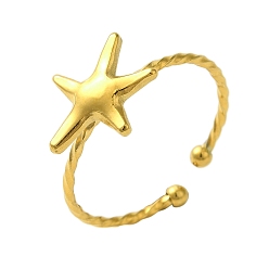 Настоящее золото 18K Серия Ocean Beach 304 манжетное кольцо из нержавеющей стали, реальный 18 k позолоченный, внутренний диаметр: 19.5 мм, экран: 11x14мм