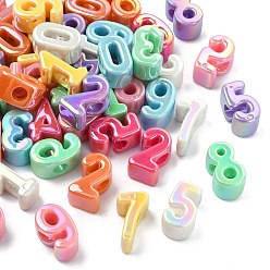Mixed Color 50Pcs 10 Styles Opaque UV Plating Acrylic Beads, Iridescent, Number 0~9, Mixed Color, 21~24x12~14x10.5~12mm, Hole: 6mm, 5pcs/style