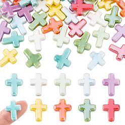 Mixed Color 45Pcs 9 Colors Handmade Porcelain Beads, Bright Glazed Porcelain, Cross, Mixed Color, 16~17x13~13.5x5.5mm, Hole: 1.4mm, 5pcs/color