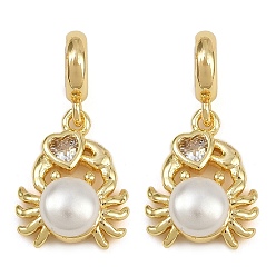 Золотой Европейские подвески-шармы с подвесками из латуни, прозрачными кубическими цирконами и искусственным жемчугом, подвески из белого краба с большим отверстием, долговечные, с покрытием, без кадмия и без свинца, стойки покрытие, золотые, 21.5 мм, отверстие : 4 мм