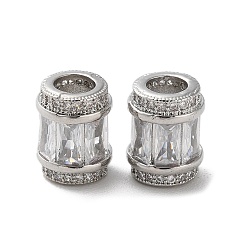 Платина Латунные микро проложить Цирконий Европейский бисером, бусины с большим отверстием, без кадмия, без никеля и без свинца, колонка, платина, 12x9.5 мм, отверстие : 5 мм