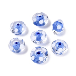 Royal Blue Handmade Lampwork Beads, Bead in Bead, Flying Saucer with Polka Dot, Royal Blue, 13~15x9~10.5mm, Hole: 0.8~1.8mm, about 50pcs/strand, 16.93~18.90 inch(43~48cm)