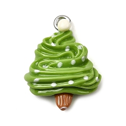 Рождественская елка Рождественские подвески из непрозрачной смолы, с железной платиной петлей, зелёные, рождественская елка, 21.5x17x8 мм, отверстие : 2 мм