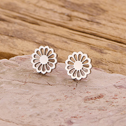 Цветок 304 из нержавеющей стали серьги, цвет нержавеющей стали, цветок, 10 мм
