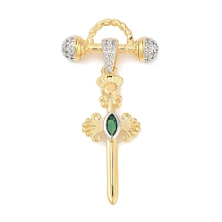 Настоящее золото 18K Подвески-глаза из прозрачного кубического циркония из латуни, стойки покрытие, без кадмия и без свинца, прочное покрытие, реальный 18 k позолоченный, 45.5 мм, отверстие : 7.5x3.5 мм