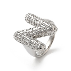 Letter N Открытое кольцо-манжета из латуни с надписью Micro Pave и прозрачным цирконием для женщин, без кадмия, без никеля и без свинца, платина, Письмо N, 20x16.5 мм, размер США 6 (16.5 мм)