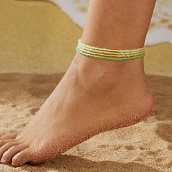 Желтый 4шт. наборы браслетов и ножных браслетов из светящихся пластиковых бусин для женщин, желтые, нет размера