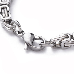 Stainless Steel Color Unisex 201 Stainless Steel Byzantine Chain Bracelets, with Lobster Claw Clasps, Stainless Steel Color, 8-1/4 inch(21cm), 4mm
