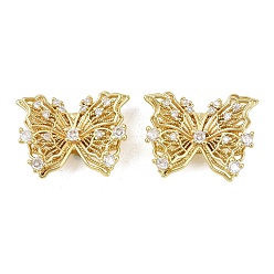 Настоящее золото 18K Латунные микропаве из прозрачного кубического циркония, бабочка, реальный 18 k позолоченный, 18.5x24x9 мм, отверстие : 2.7 мм