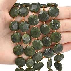 Нефрит Тайвань Тайвань природного нефрита бисер нитей, граненый шестиугольный разрез, плоско-круглые, с бисером, 15.5x5.5~6 мм, отверстие : 0.8~1 мм, около 23 шт / нитка, 15.75~15.83'' (40~40.2 см)