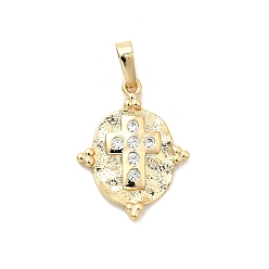 Прозрачный Латунные микро проложить кубического циркония подвески, овальные с крестом, с кошачий глаз, долговечный, стойки покрытие, без свинца и без кадмия, реальный 18 k позолоченный, прозрачные, 23.5x18.5x2.5 мм, отверстие : 5.5x3.5 мм