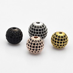 Mixed Color CZ Brass Micro Pave Grade AAA Black Color Cubic Zirconia Round Beads, Cadmium Free & Nickel Free & Lead Free, Mixed Color, 6mm, Hole: 1.5mm