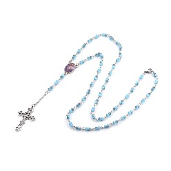 Светло-Голубой Сплав ожерелья шкентеля, со стеклянными и металлическими находками, крест, на Пасху, Небесно-голубой, 28.14 дюйм (71.5 см)