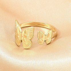 Золотой 304 открытые кольца-манжеты из нержавеющей стали для женщин, бабочка, золотые, 11.5 мм, размер США 8 1/2 (18.5 мм)
