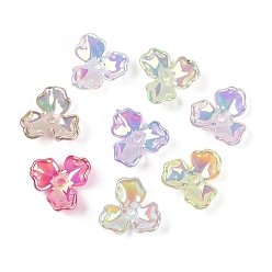 (52) Непрозрачная лаванда Акриловый шарик крышки, радужный, 3-лепестков цветка, разноцветные, 11x12x4 мм, отверстие : 1.4 мм