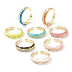 Mixed Color Brass Micro Pave Clear Cubic Zirconia Cuff Rings, Open Rings, with Enamel, Golden, Mixed Color, US Size 8, Inner Diameter: 18mm
