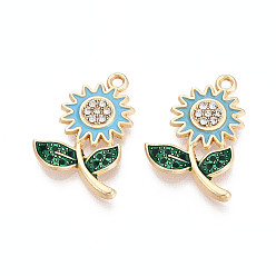 Светло-Голубой Подвески из сплава со стразами и эмалью, , золотые, без кадмия, без никеля и без свинца, Небесно-голубой, 26x17x3 мм, отверстие : 1.8 мм