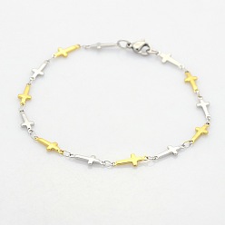 (52) Непрозрачная лаванда Два тона религиозной католической ювелирные 304 креста нержавеющей стали звено цепи браслеты, с карабин-лобстерами , разноцветные, 7-7/8 дюйм (200 мм), 5x1 мм