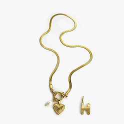 Letter H 304 ожерелья из нержавеющей стали с подвесками в виде букв и сердец для женщин, с натуральным пресноводным жемчугом, цветочный белый, золотые, Письмо ч, 18.23 дюйм (46.3 см)