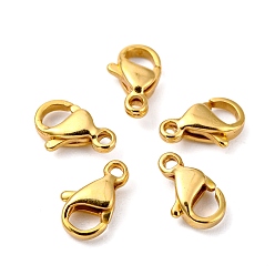 Real 24K Gold Plated 304 Stainless Steel Lobster Claw Clasps, Parrot Trigger Clasps, Manual Polishing, Real 24K Gold Plated, 9x5x2.5mm, Hole: 1mm