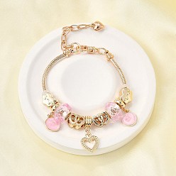 Золотой Сплав эмаль европейские бусины браслеты с подвесками, браслеты из змеиной цепи для женщин, сердце и плоский круг и облако, со смоляными и силиконовыми бусинами, без свинца и без кадмия, золотые, 7-1/8 дюйм (18.1 см)