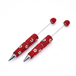 Светло-сиамский Ручка из сплава с бусинами, шариковая ручка, с полимерной глиной горный хрусталь, для индивидуальной ручки с ювелирными бусинами, платина, цветочным узором, Light Siam, 145x15.5 мм