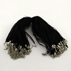 Черный Многожильных ожерелье шнура для изготовления ювелирных изделий, с 3 петлями вощеный шнур, лентой из органзы, цинкового сплава омаров коготь застежки и металлические цепи, чёрные, 17.7 дюйм